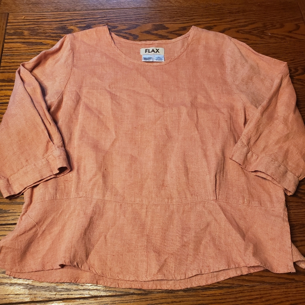 Flax pink ruffle bottom linen blouse size small